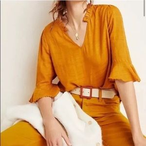 Anthropologie Dolan Left Coast Collection 3/4 Sleeve Top Rusty Gold